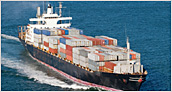 Cargo ship on the water carrying container 