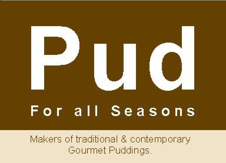 The words Pud on brown background