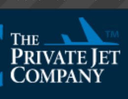 Image of blue jet flying next to the words The Private Jet Company
