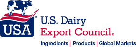 A cow sitting on top of USA diary Logo